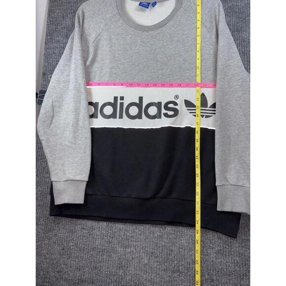 Adidas Sweatshirt Adult XL Gray Black Trefoil Logo Fleece Crewneck Streetwear - Picture 8 of 11